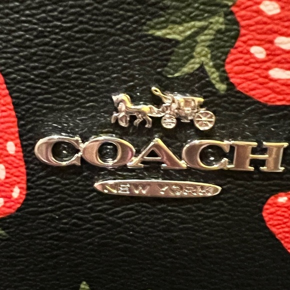 NWT Coach Black Tote Bag W/Wild Strawberry Print, Silver Hardware, Coated Canvas - Picture 17 of 17
